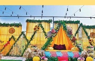 Marigold Stage Haldi Setup - Rajasthan Artist Booking Agency